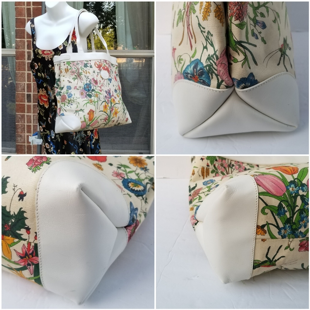 Fabulous  Rare Vintage Gucci  Flora Floral Tote Bag - White and Multicolor - Picture 13 of 16